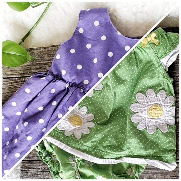 2 Polka Dot Baby Dresses | Purple, Daisy 12 mo. - Picture 1 of 8